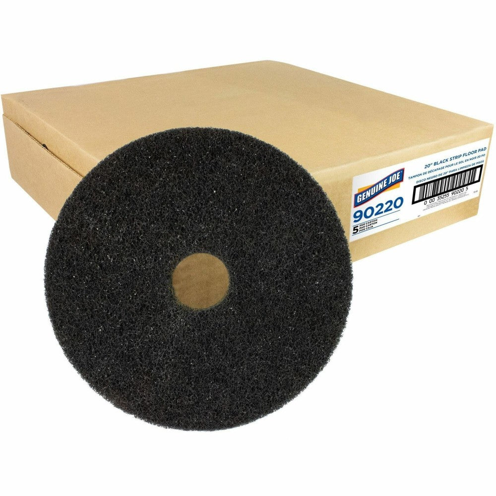 Genuine Joe Black Floor Stripping Pad - 20in Diameter - 5/Carton x 20in Diameter x 1in Thickness - Stripping, Floor - 90220