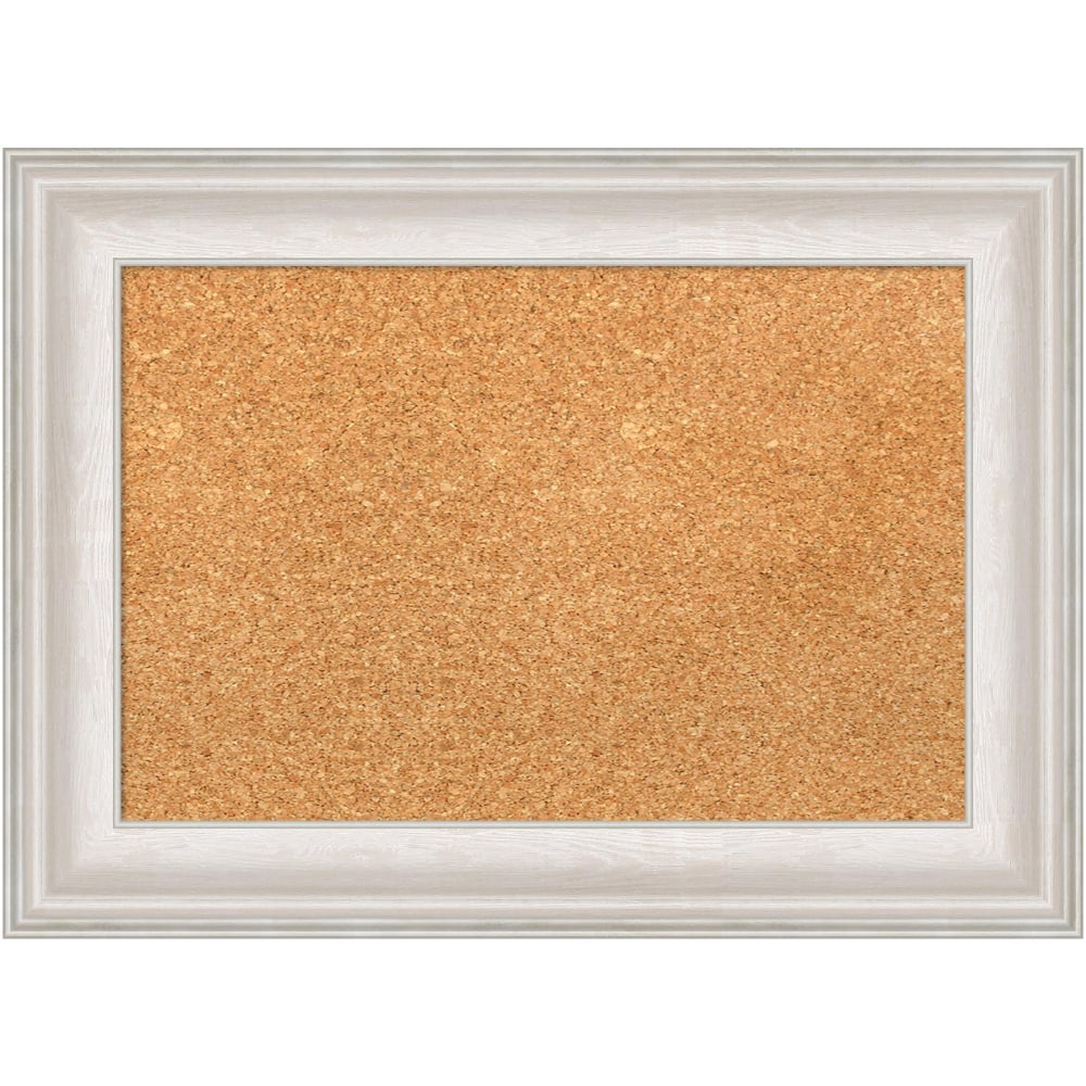 Amanti Art Cork Bulletin Board, 22in x 16in, Natural, Trio White Wash Silver Polystyrene Frame