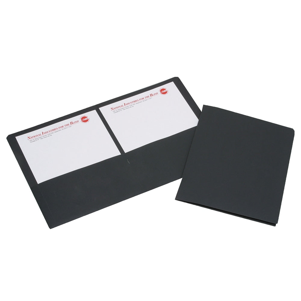 SKILCRAFT Twin Pocket Portfolios, 30% Recycled, Black, Box Of 25 (AbilityOne 7510-01-555-2905)