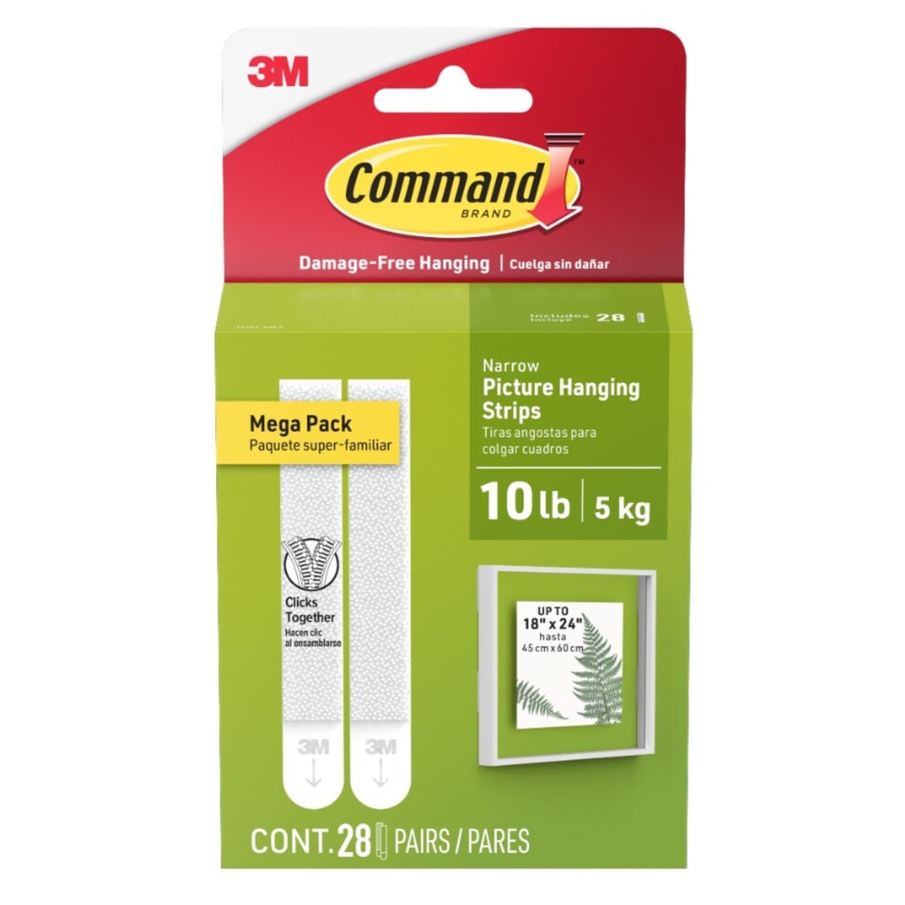 Command Narrow (10lb) Picture Hanging Strips, White, 28 Pairs (54 strips), Damage-Free Wall Hangers for Picture Frames and Other Decor