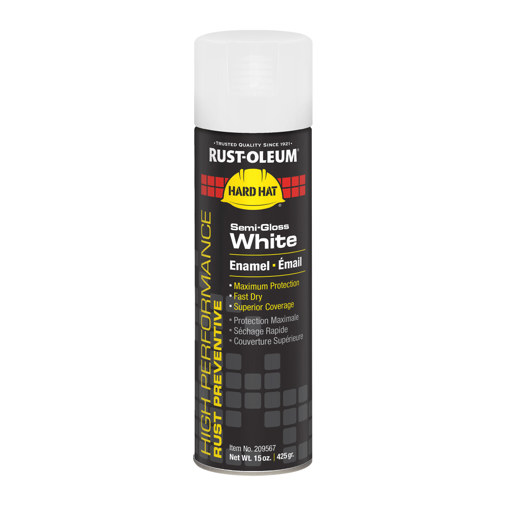 Rust-Oleum Hard Hat High Performance V2100 System Rust Preventive Enamel Spray Paint, 15 Oz, Semi-Gloss White, Case Of 6 Cans