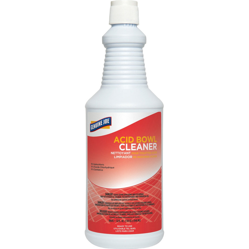 Genuine Joe Acid Bowl Cleaner - For Toilet Bowl - Ready-To-Use - 32 fl oz - Recommended For: Stain Remover - Pleasant Scent - Aqua Marine - 99676