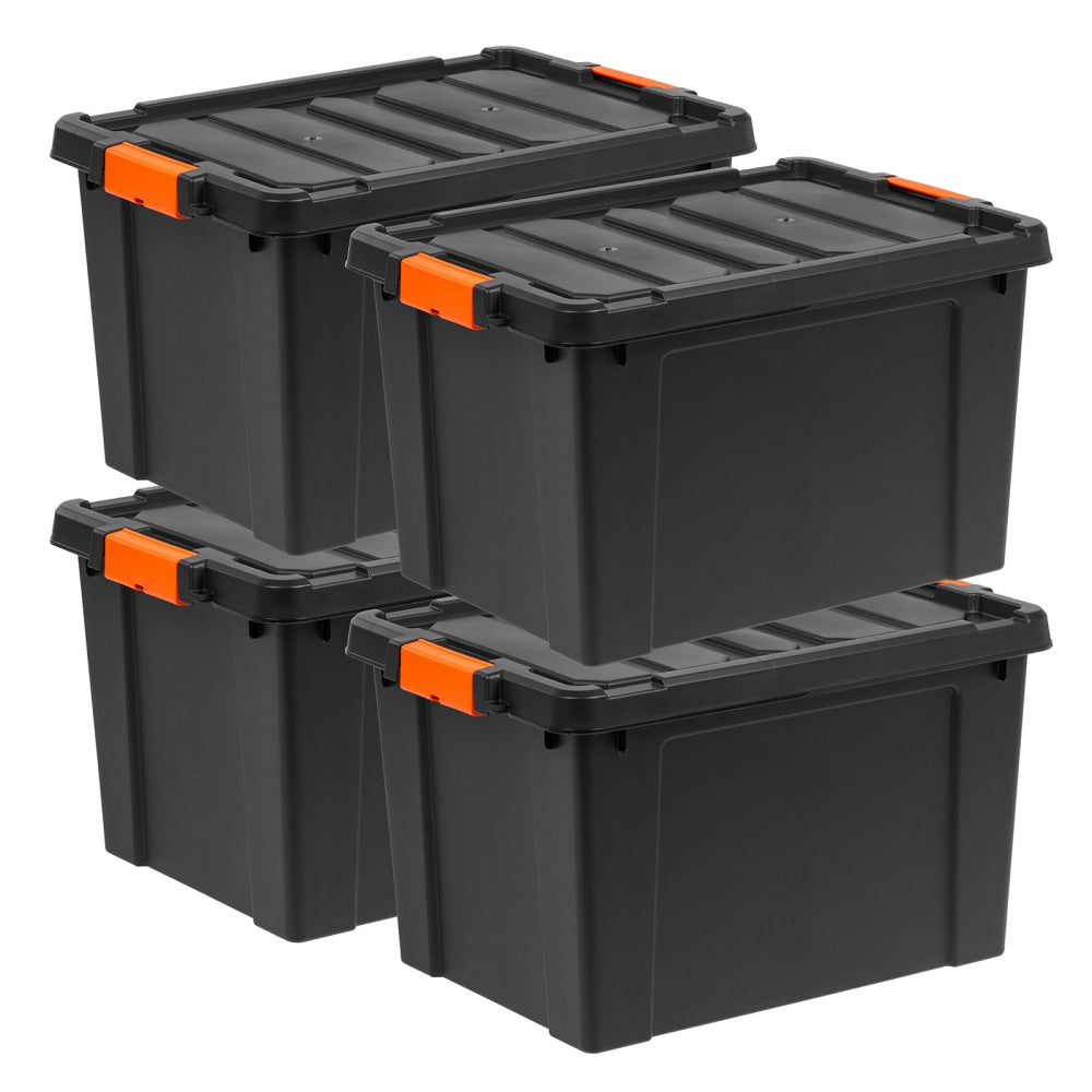 Iris Remington Heavy Duty Store-It-All Totes, 19 Gallon, Black, Set Of 4 Totes
