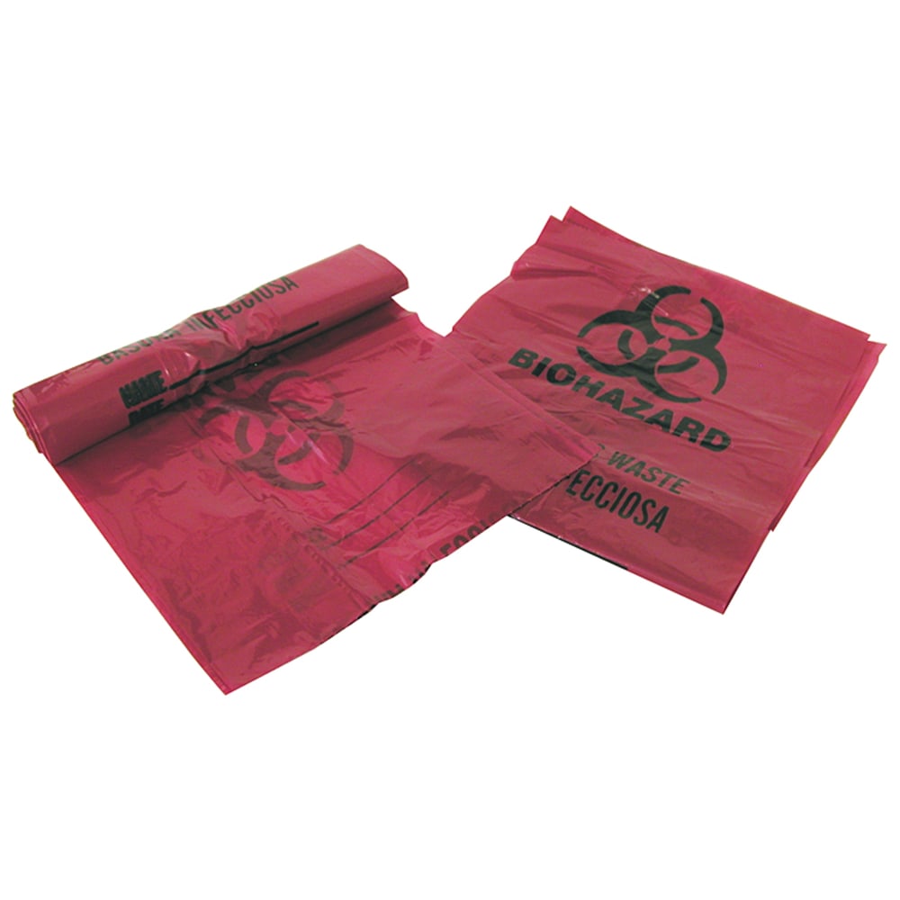 Unimed Stick-On Biohazard Infectious Waste Bags, 1.25 mil, 13 Gallons, Red, Box Of 100