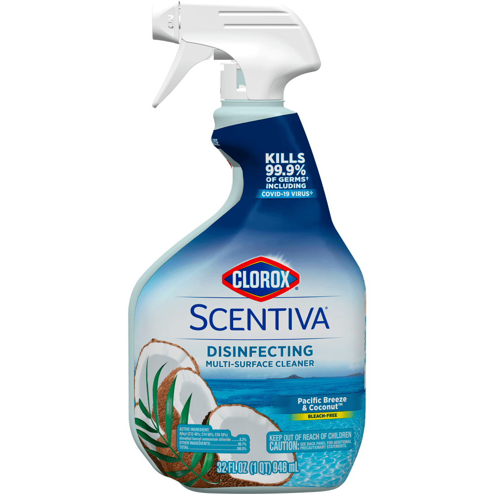 Clorox Scentiva Multi Surface Cleaner, Spray Bottle, Bleach Free, Pacific Breeze & Coconut, 32 Oz, Case Of 9 Bottles