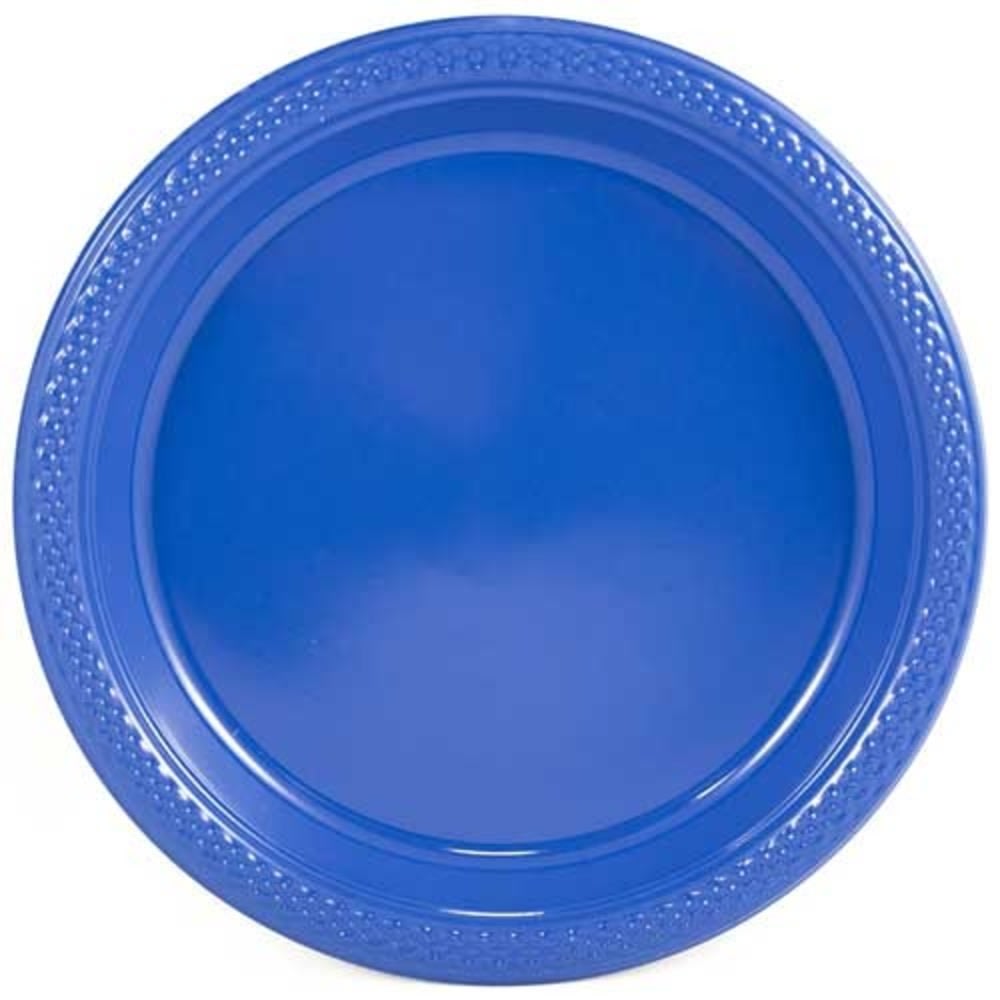 JAM PAPER Round Plastic Party Plates, Small, 7 inch, Blue, 20/Pack