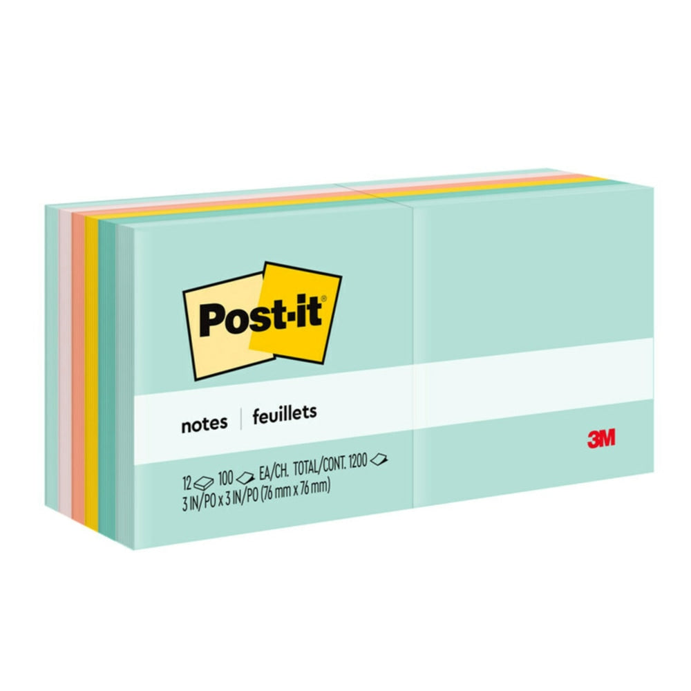 Post-it Notes, 3 x 3 in, 12 Sticky Note Pads, 100 Sheets/Pad, School Supplies and Office Products, Beachside Cafe
