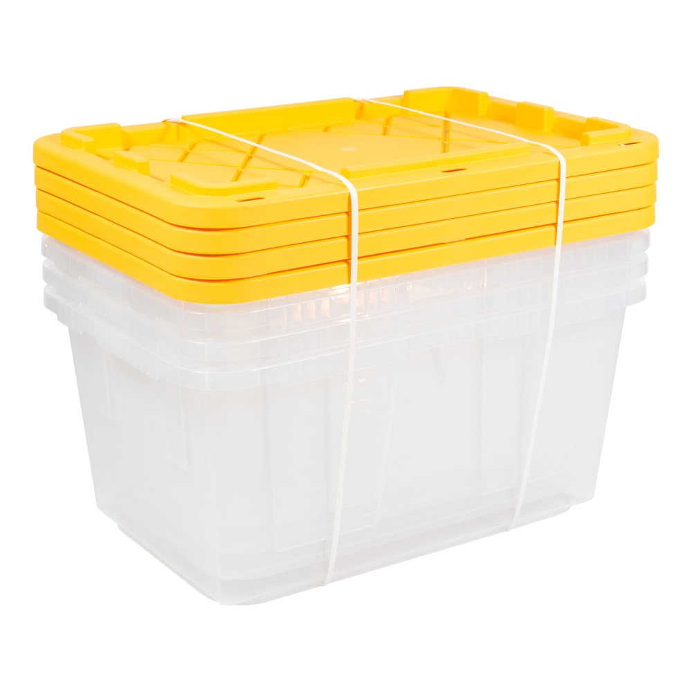 Office Depot Brand by GreenMade Professional Storage Totes, 27 Gallon, 30-1/10inx20-1/4inx14-3/4in, Clear/Yellow, Pack Of 4 Totes - 761707