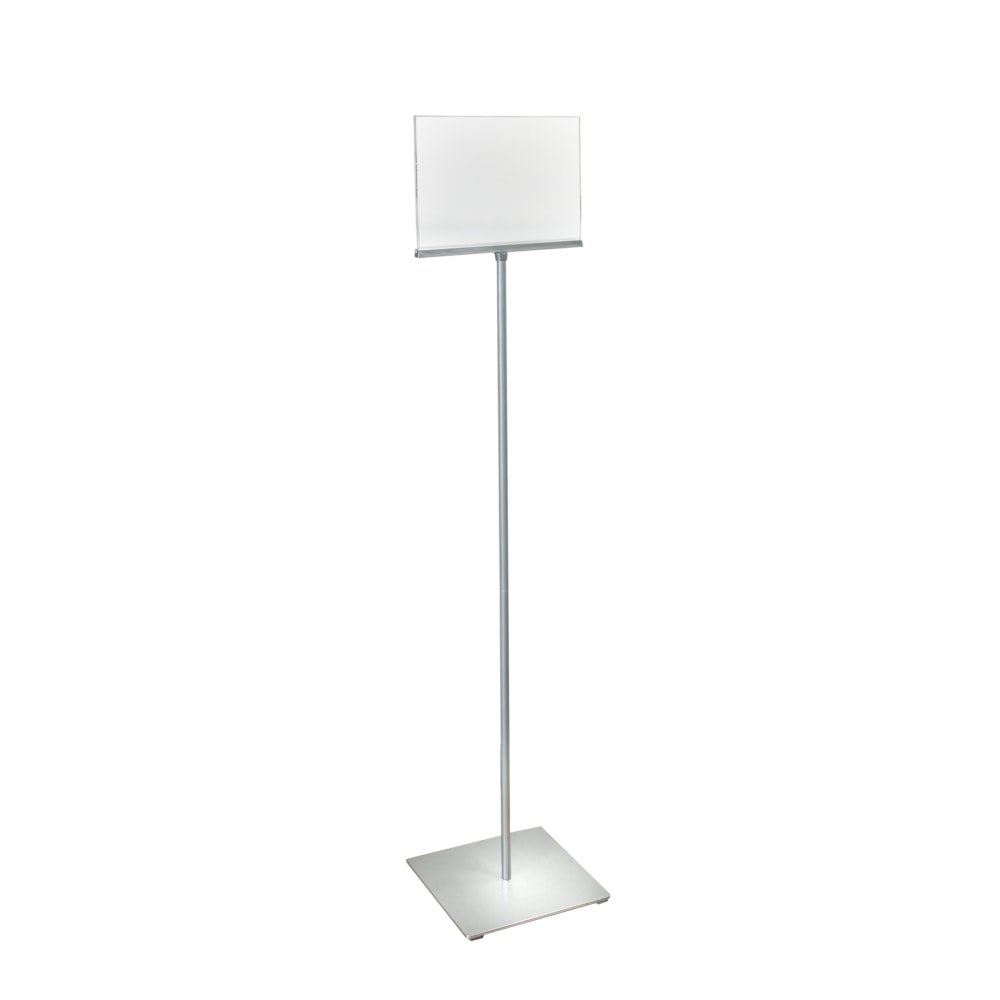 Azar Displays Pedestal 2-Sided Horizontal Sign Holder On Square Metal Base, 54inH x 12inW x 12inD, Silver