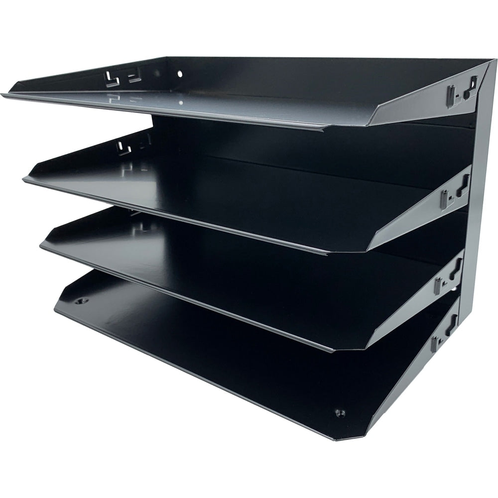 Huron Horizontal Slots Desk Organizer, 4 Compartment(s), Horizontal, 15inH x 9.25inW x 8.60inD, Durable, Black, Steel