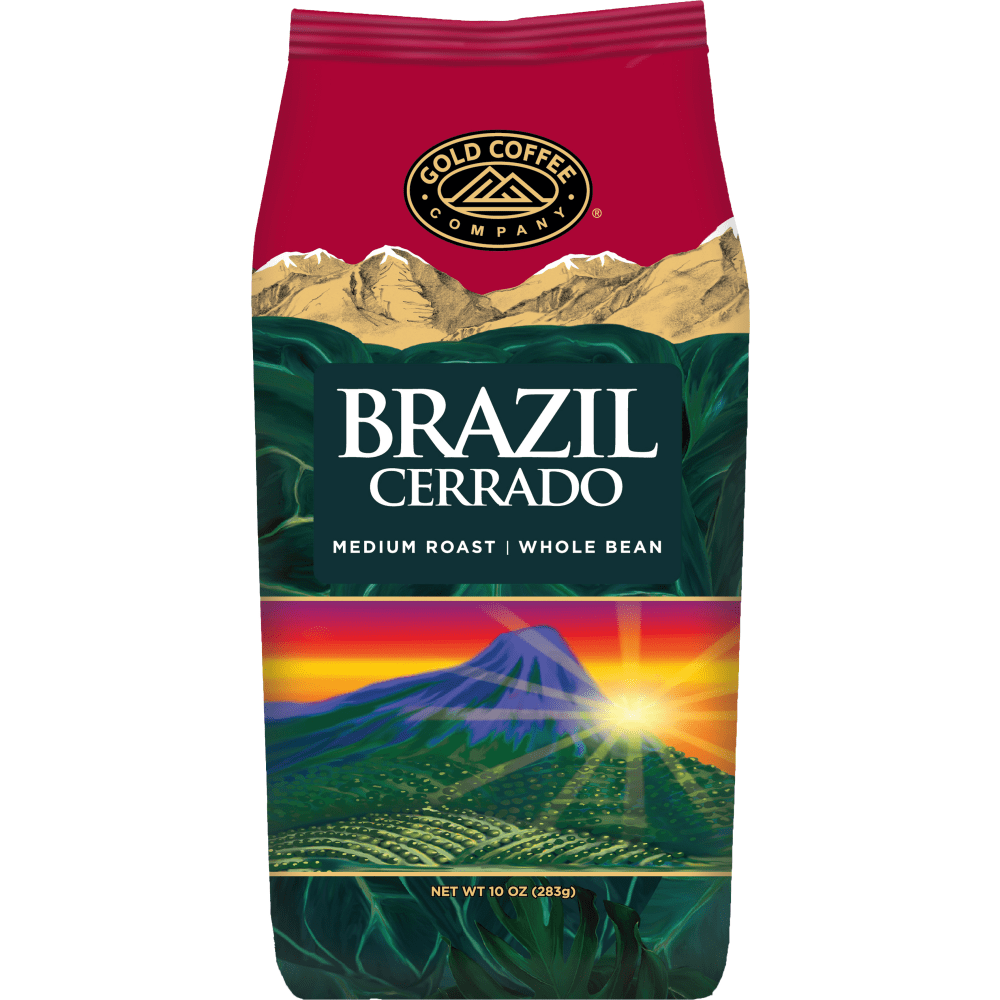 Gold Coffee Company Whole Bean Coffee, Medium Roast, Brazil Cerrado, 10 Oz Per Bag