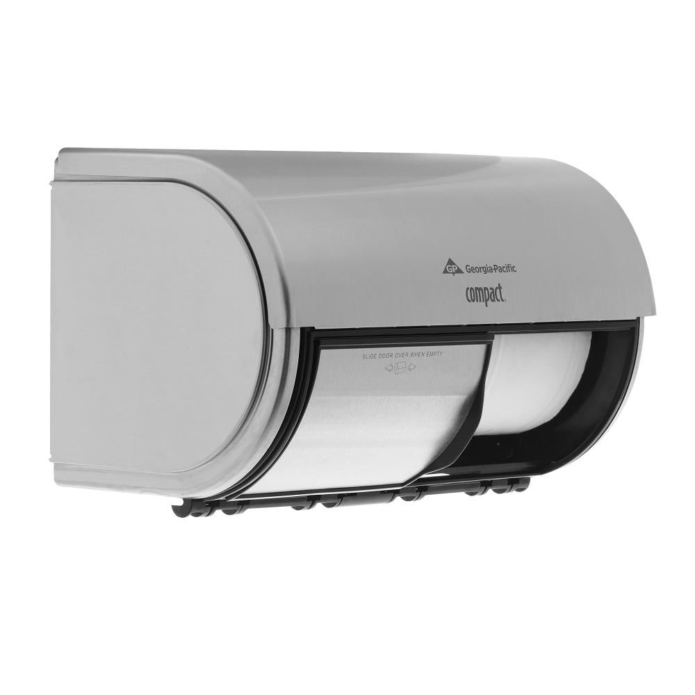 Compact Side-By-Side Double-Roll Bathroom Tissue Dispenser, Stainless Steel