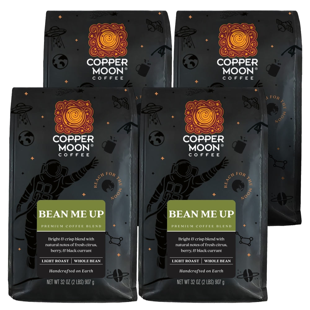 Copper Moon Whole Bean Coffee, Light Roast, Bean Me Up Blend, 4 Bags (2 lbs Each)