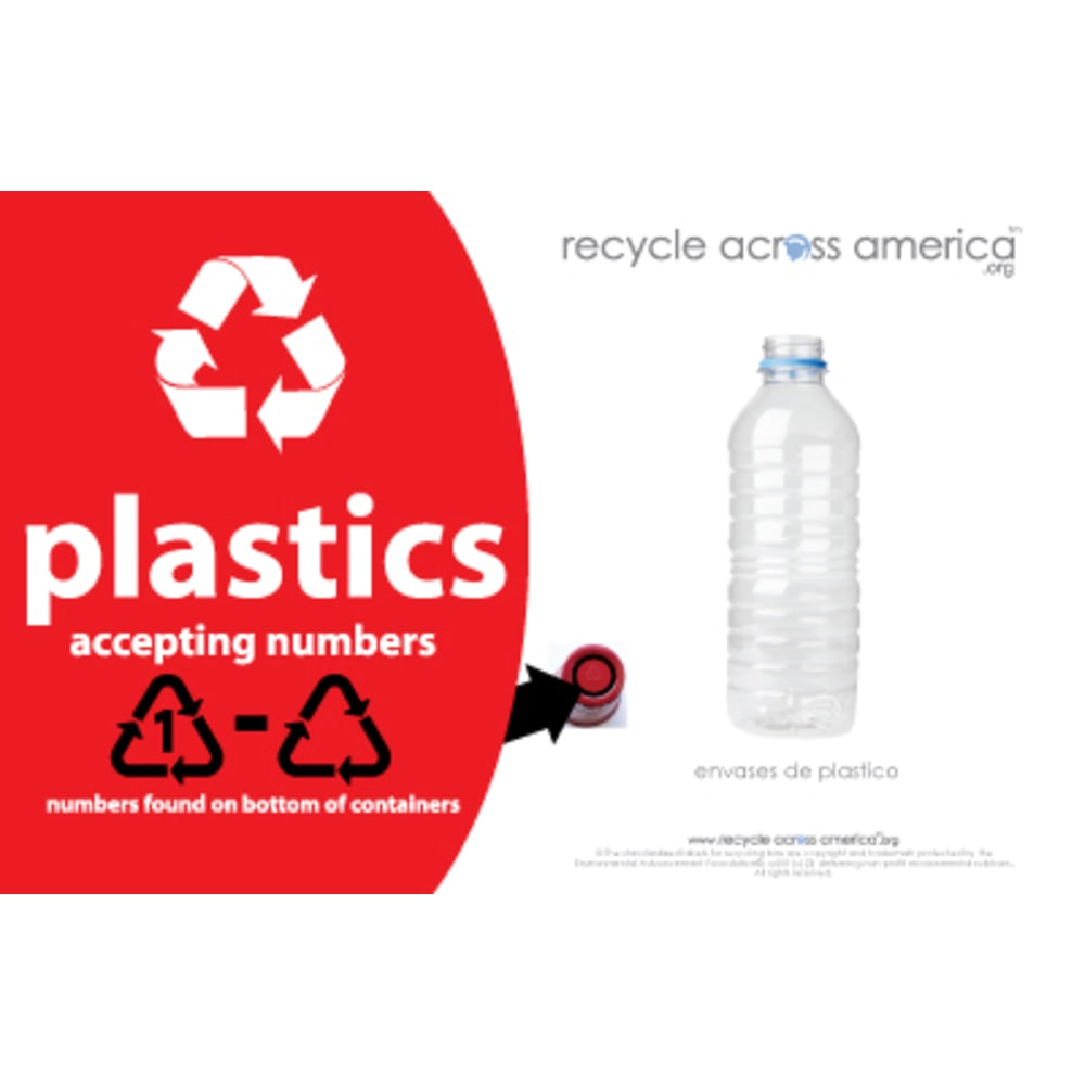 Recycle Across America Plastics With Number Standardized Recycling Label, PLASS#-5585, 5 1/2in x 8 1/2in, Red