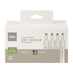 Office Depot Brand Low-Odor Dry-Erase Markers, Chisel Point, 100% Recycled Plastic Barrel, Assorted Colors, Pack Of 12, W3113124