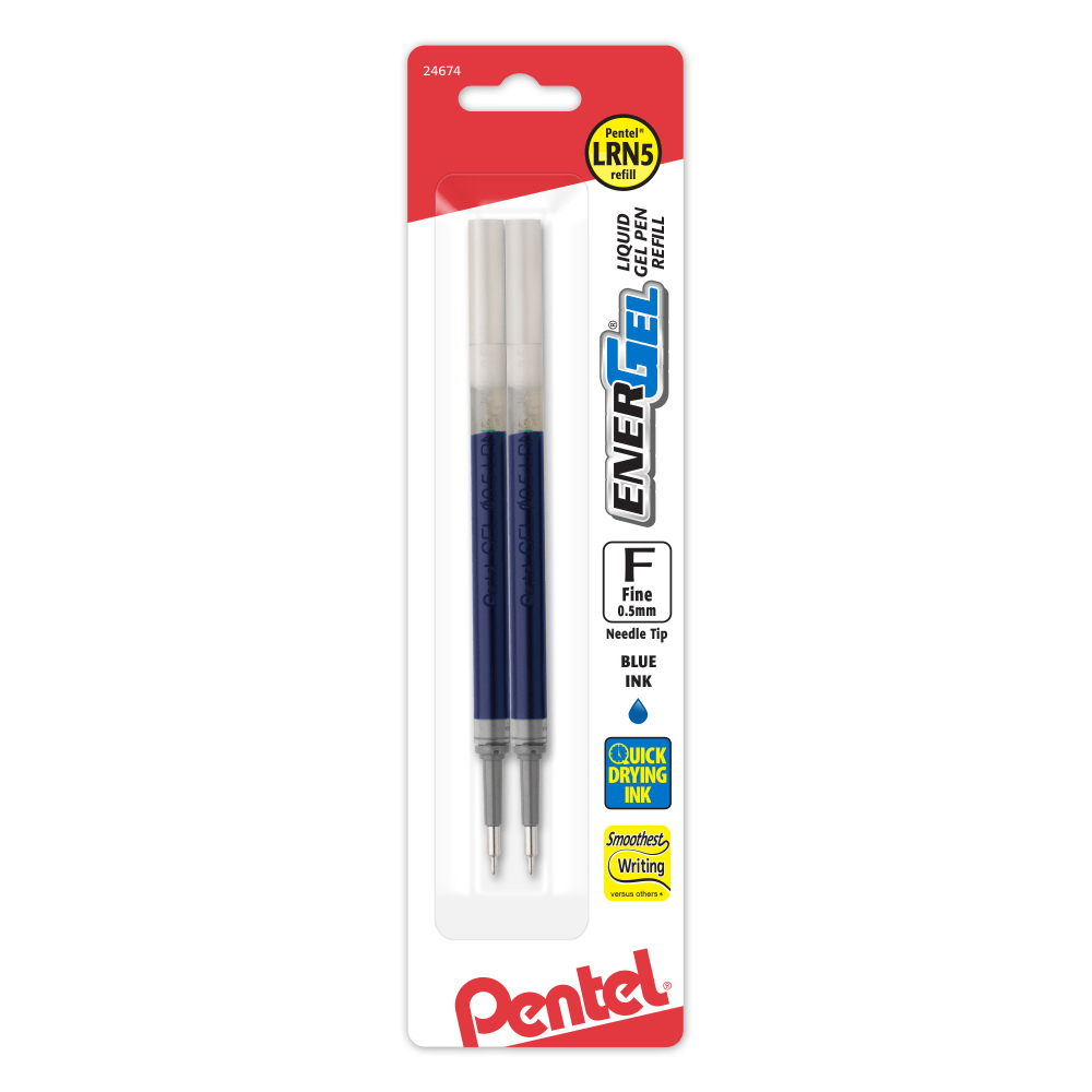 Pentel EnerGel Liquid Gel Pen Refills, Needle Point, 0.5 mm, Blue Ink, Pack Of 2