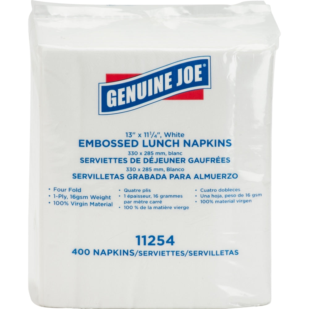 Genuine Joe Lunch Napkins - 1 Ply - Quarter-fold - 13in Width x 11.25in Length - White - 400 / Pack