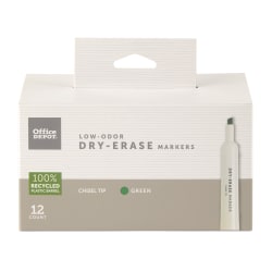 Office Depot Brand Low-Odor Dry-Erase Markers, Chisel Point, 100% Recycled Plastic Barrel, Green, Pack Of 12