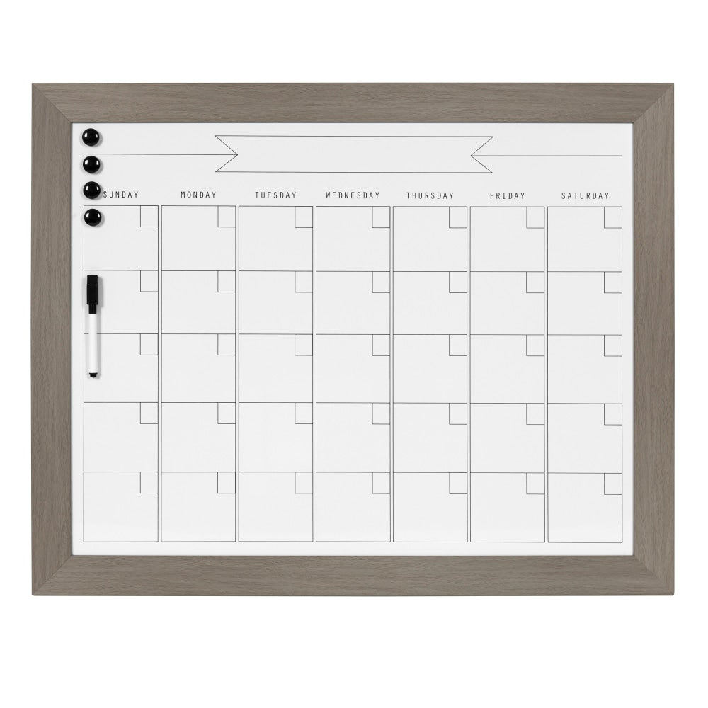 DesignOvations Beatrice Magnetic Framed Dry-Erase Monthly Calendar, Melamine, 23in x 29in, White, Gray Plastic Frame