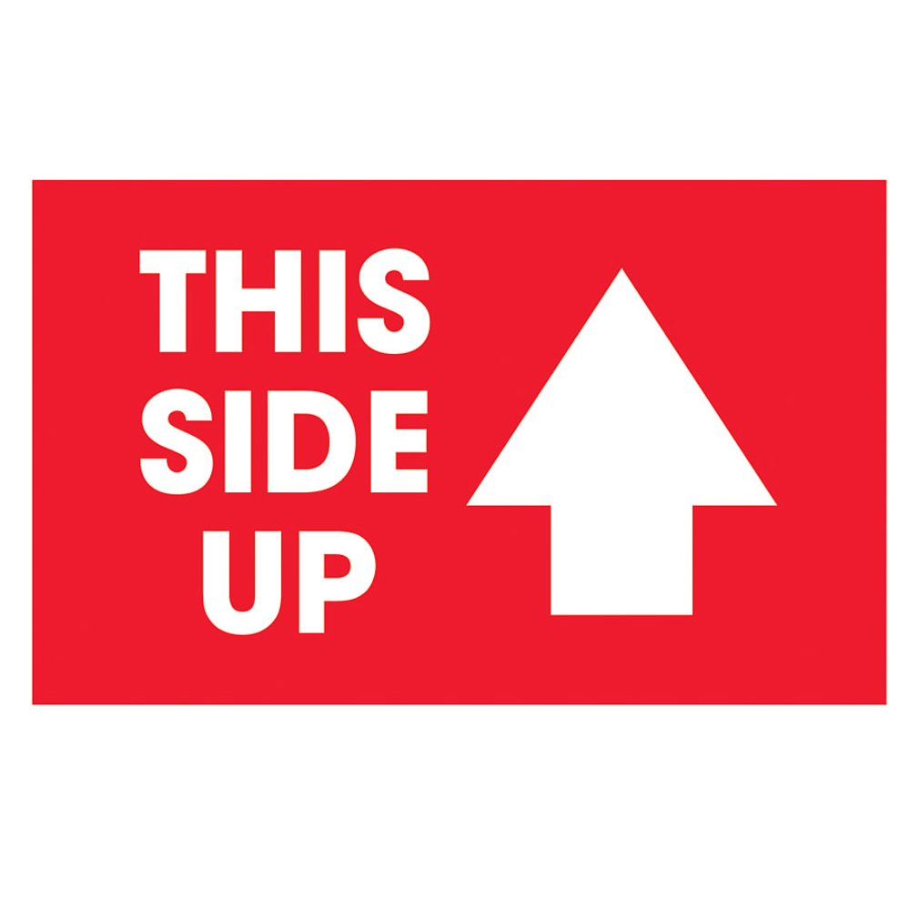 Tape Logic Preprinted Shipping Labels, DL1481, Arrow With "This Side Up", 5in x 3in, Red/White, Roll Of 500