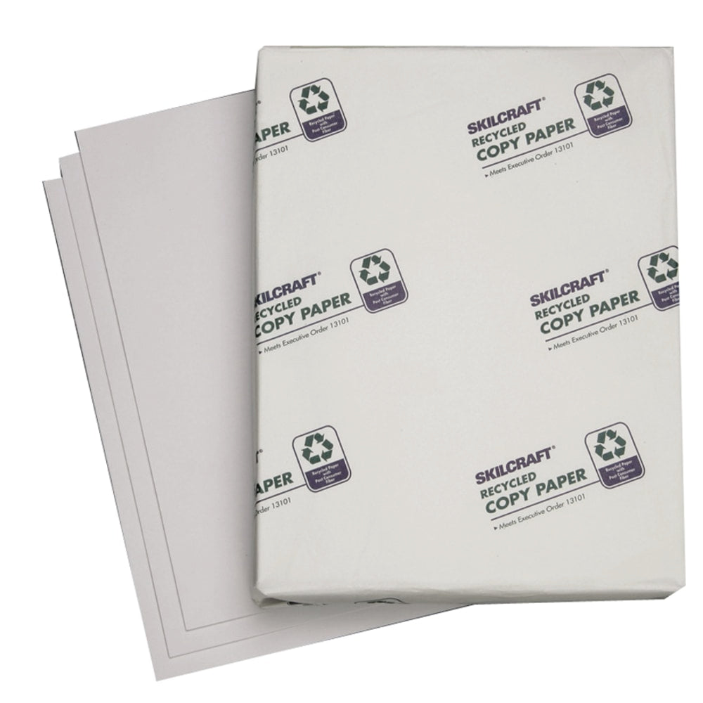 SKILCRAFT Xerographic Paper, 10 Reams, White, Letter (8.5in x 11in), 5000 Sheets Per Case, 92 Brightness, 50% Recycled (AbilityOne 7530-01-200-2203)