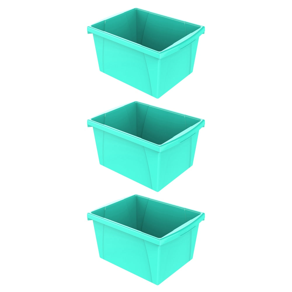 Storex Classroom Storage Bins, 4 Gallon, 7-15/16inH x 11-5/16inW x 13-5/8inD, Teal, Pack Of 3 Bins