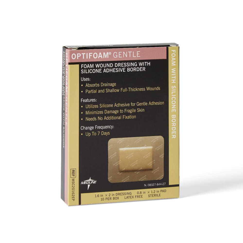 Medline Optifoam Gentle Silicone Border Dressings, 1 5/8in x 2in, Tan, Pack Of 10