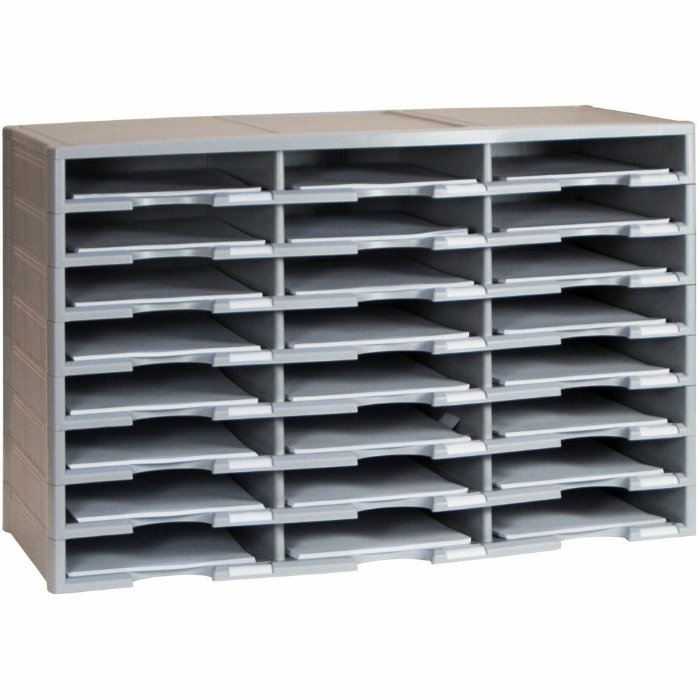 Storex Stackable Literature Sorter - 12000x Sheet - 24 Compartment(s) - 9.50in x 12in - 20.5in x 14.1in Width31.4in - Gray - Plastic, Polystyrene - 1 Each