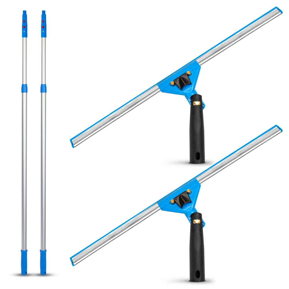 Gritt Commercial Swivel Window Squeegee And Telescopic Pole Window Washing Kit, 18in Squeegee/6ft Pole, Multicolor, Pack Of 2 Kits