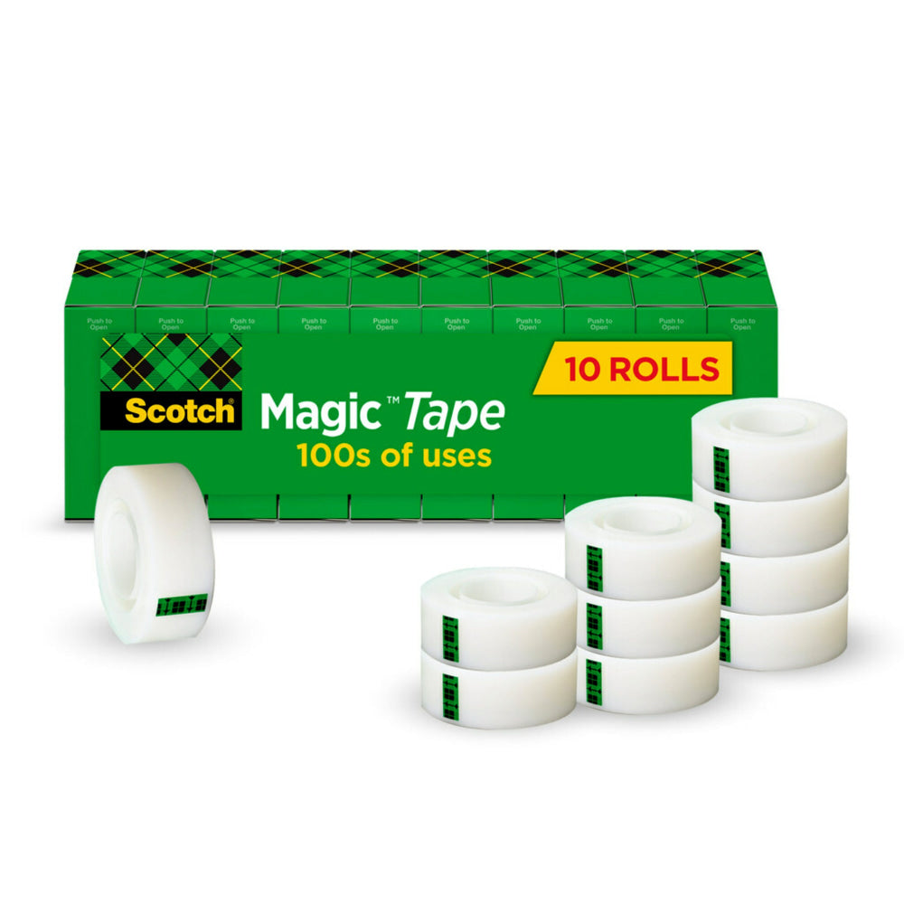 Scotch Magic Tape, Invisible, 3/4 x 1000 in, 10 Tape Rolls, Clear, Back to School Supplies, College Supplies, and Teacher Supplies
