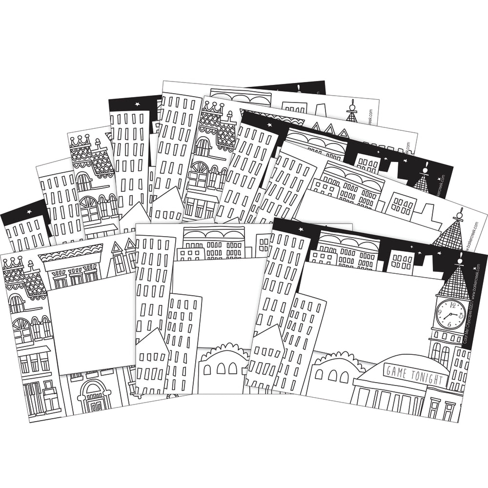 Barker Creek Name Badges/Self-Adhesive Labels, 3 1/2in x 2 3/4in, Color Me! Cityscape, Pack Of 45