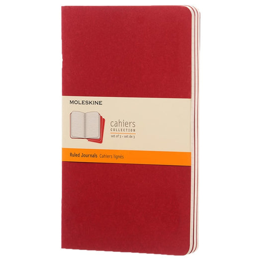 Moleskine Cahier Journals, 5in x 8-1/4in, Ruled, 80 Pages, Cranberry Red, Set Of 3 Journals