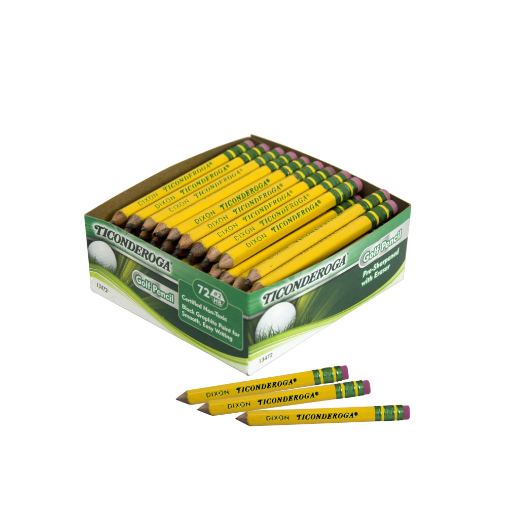 Ticonderoga Golf Pencils With Erasers, Presharpened, #2 Lead, Pack of 72