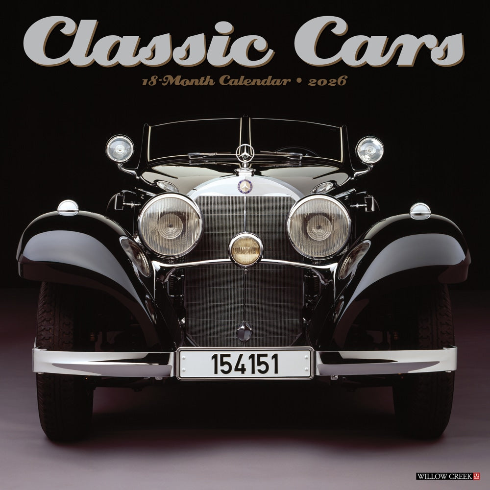 2026 Willow Creek Press Art & Design Monthly Wall Calendar, 12in x 12in, Classic Cars, January To December, 50729
