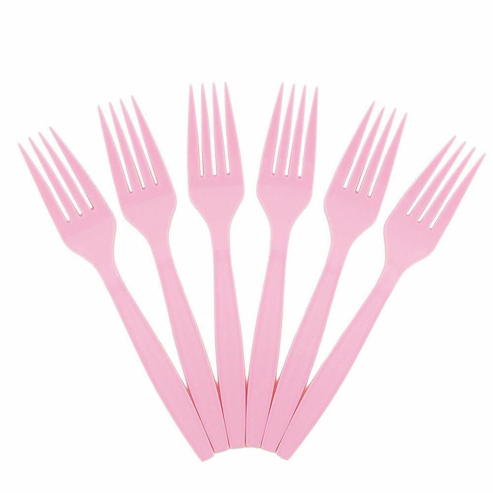 JAM PAPER Big Party Pack of Premium Plastic Forks, Pink, 100 Disposable Forks/Box