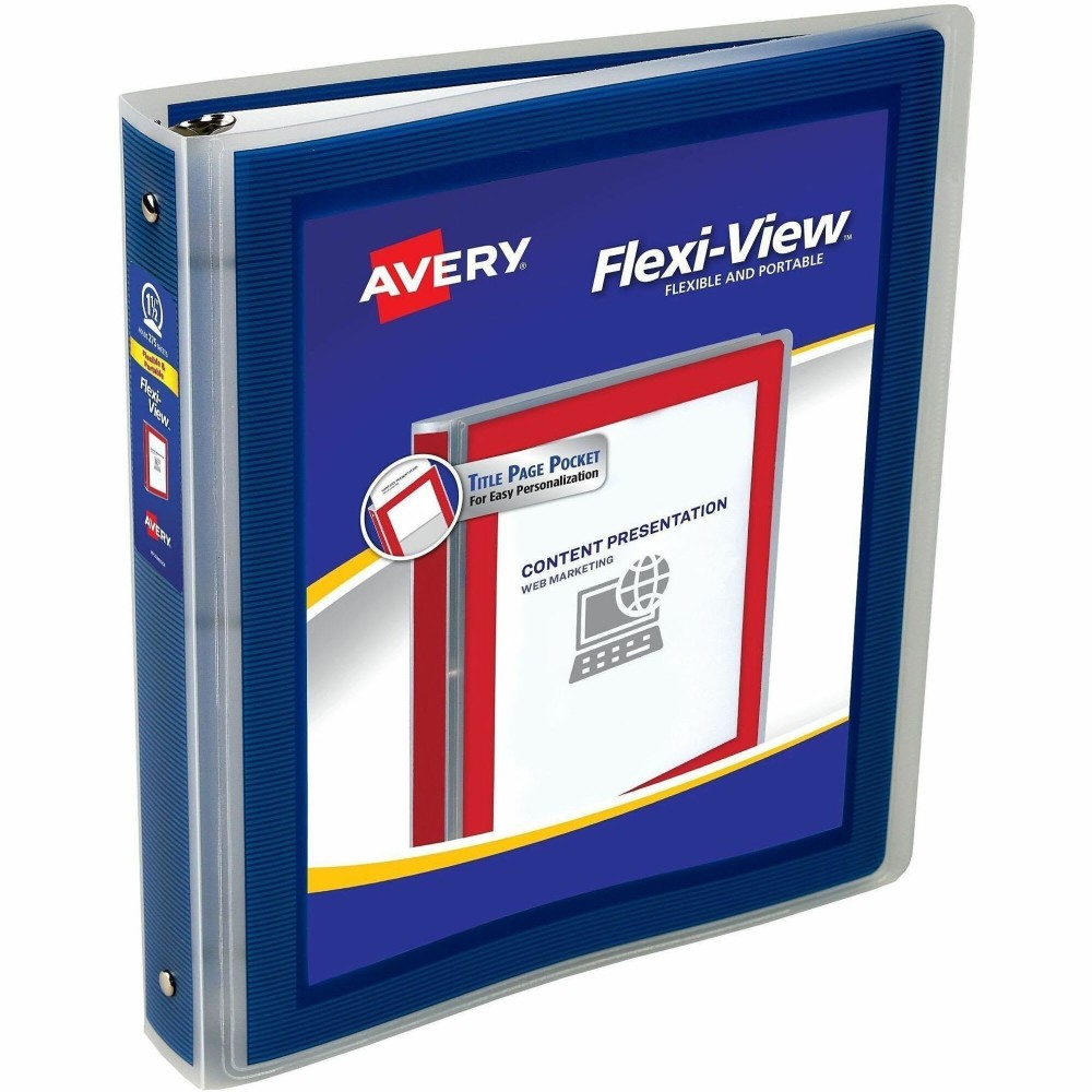 Avery Flexi-View 3-Ring Binder, 1 1/2in Round Rings, Navy