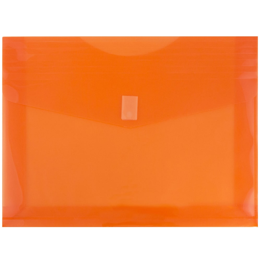 JAM Paper Plastic Booklet Expansion Envelopes, Letter-Size, 9 3/4in x 13in, Hook & Loop Closure, Dark Orange, Pack Of 12