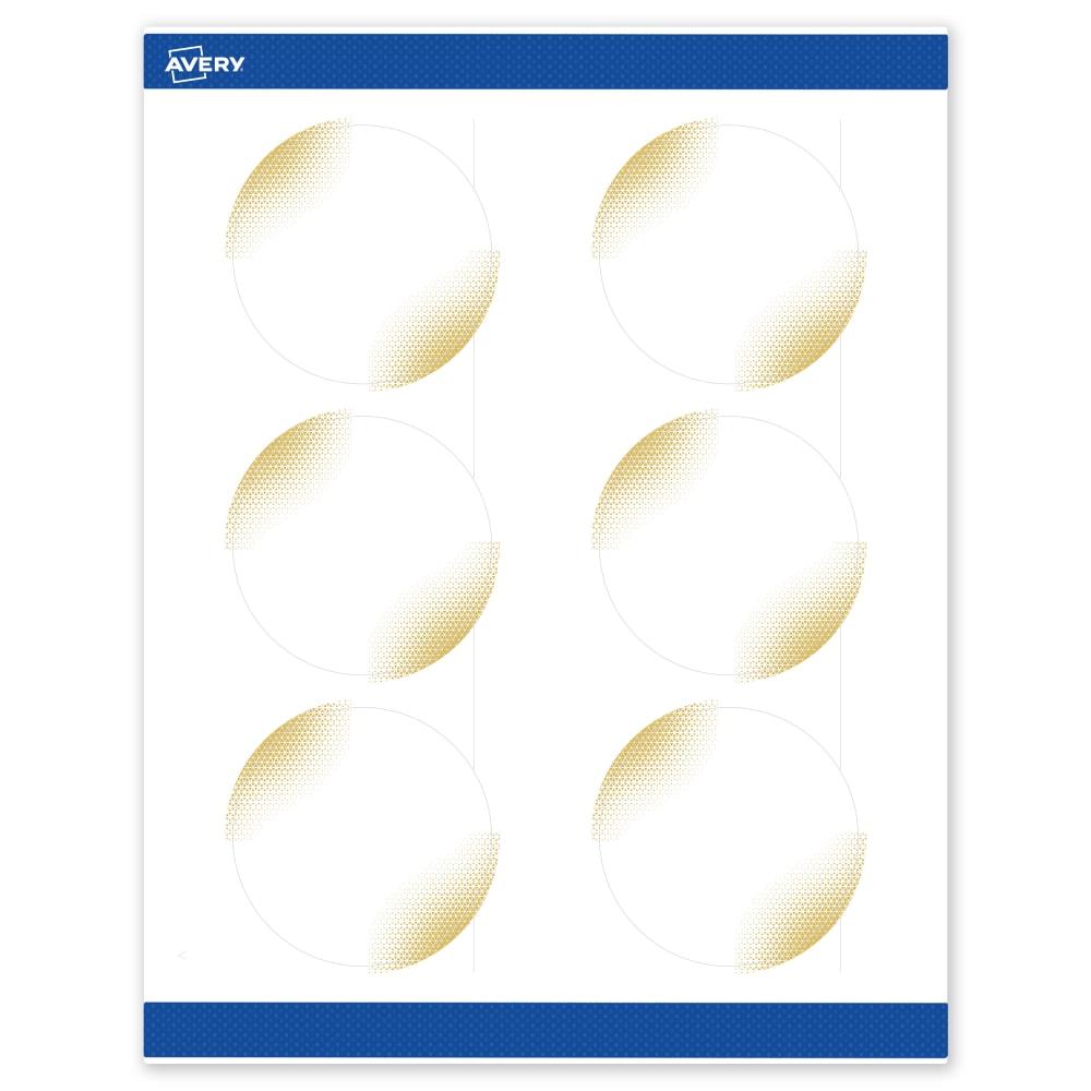 Avery Printable Labels With Sure Feed Technology, S00-EWF, Round, 3in, Matte White With Preprinted Gold-Blush Pattern, Pack Of 60