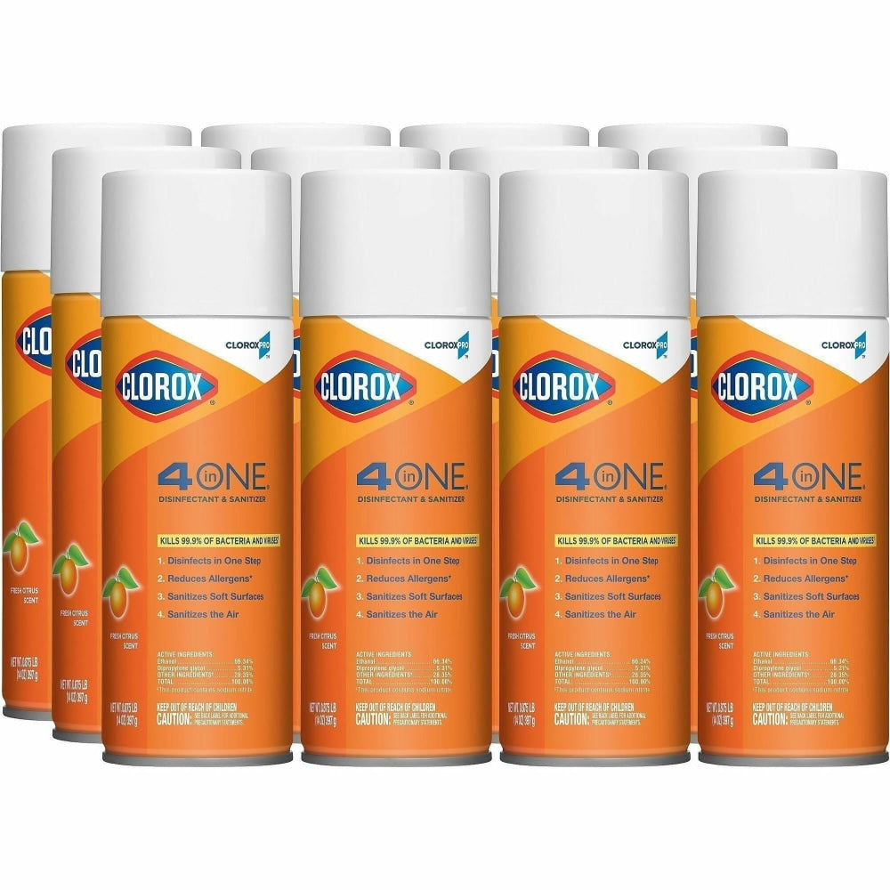 CloroxPro 4 in One Disinfectant & Sanitizer, 14 fl oz, Fresh Citrus Scent, Deodorize, ,Antibacterial, Pallet of 1,596 - 31043PL