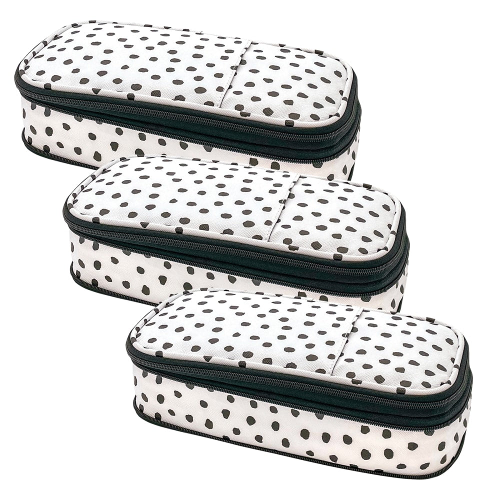 Teacher Created Resources Pencil Cases, 2-1/2inH x 4-1/4inW x 9inD, Black Painted Dots On White, Pack Of 3 Cases