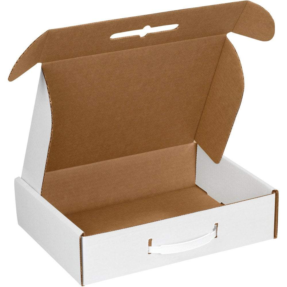 Partners Brand Corrugated Carrying Cases, 12 1/8in x 9 1/4in x 3in, White, Pack Of 10