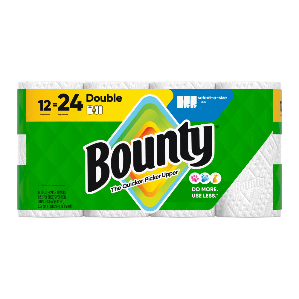 Bounty Paper Towels Select-A-Size Double Rolls, 12 Rolls Total/82 Sheets Per Roll, White