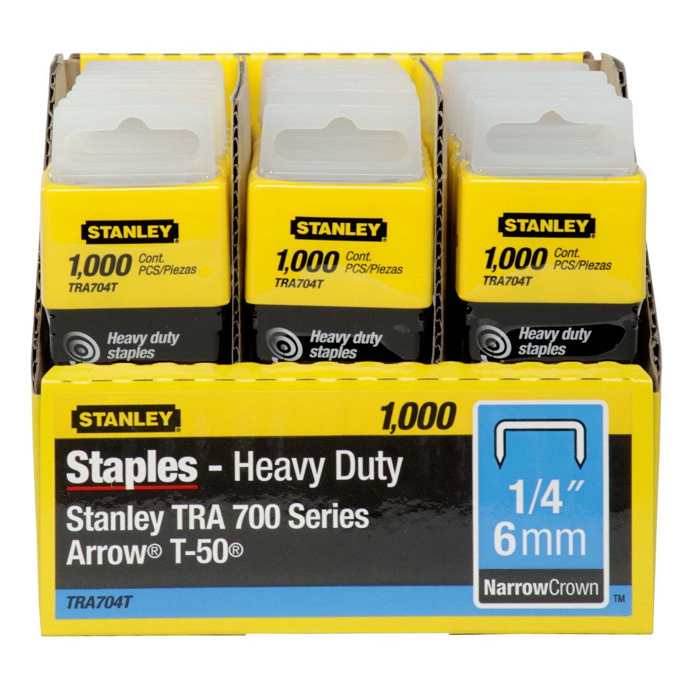 Stanley SharpShooter Heavy-Duty 1/4in Staples - Heavy Duty - 1/4in - 1/4in Leg - 3/8in Crown - Insulated - Silver - 1000 / Box