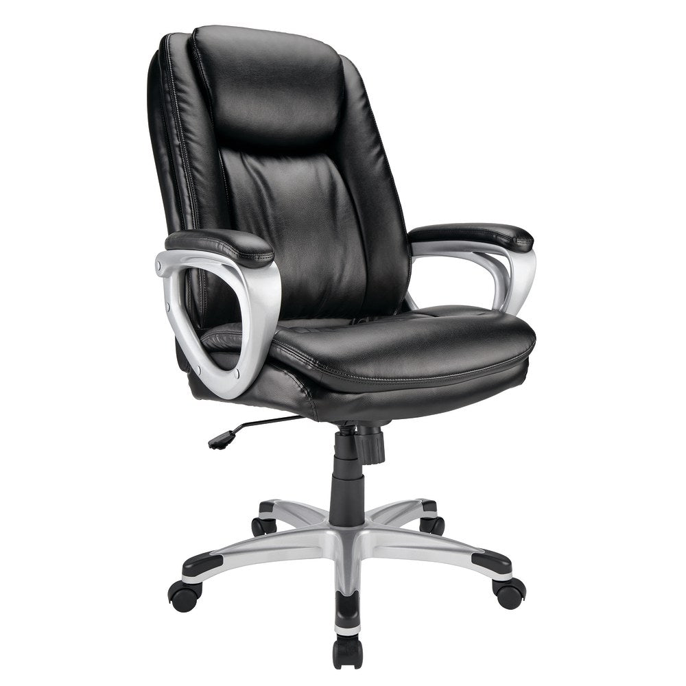 Realspace Treswell Bonded Leather High-Back Executive Office Chair, Black/Silver, BIFMA Compliant