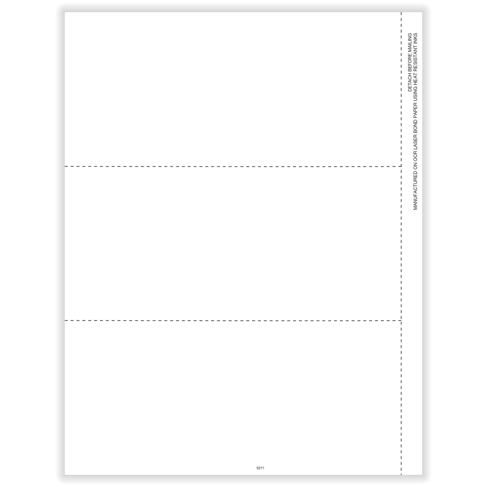 ComplyRight W-2 Blank Tax Forms, 3-Up (Horizontal Format), With Backer Instructions and Stub, 8-1/2in x 11in, Pack Of 500 Forms, 5211B25