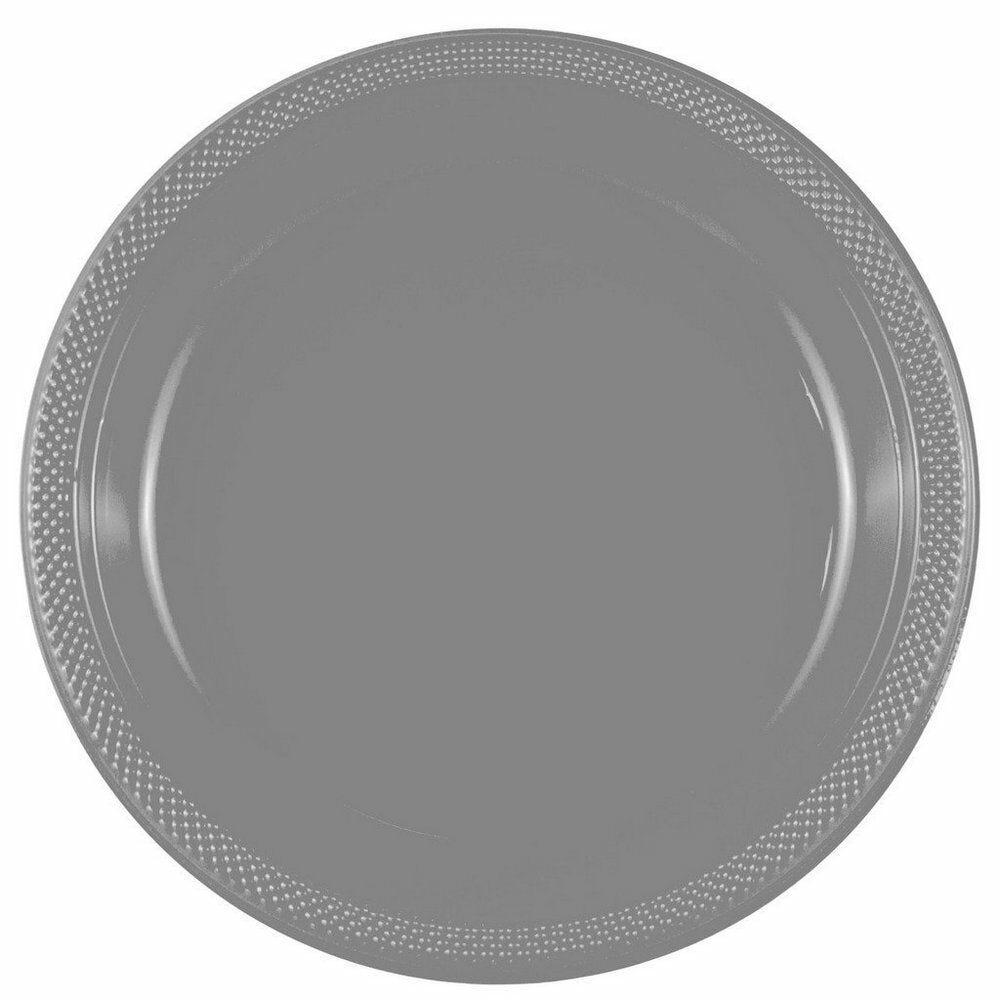 JAM PAPER Round Plastic Party Plates, Large, 10 1/4 inch, Silver, 20/Pack