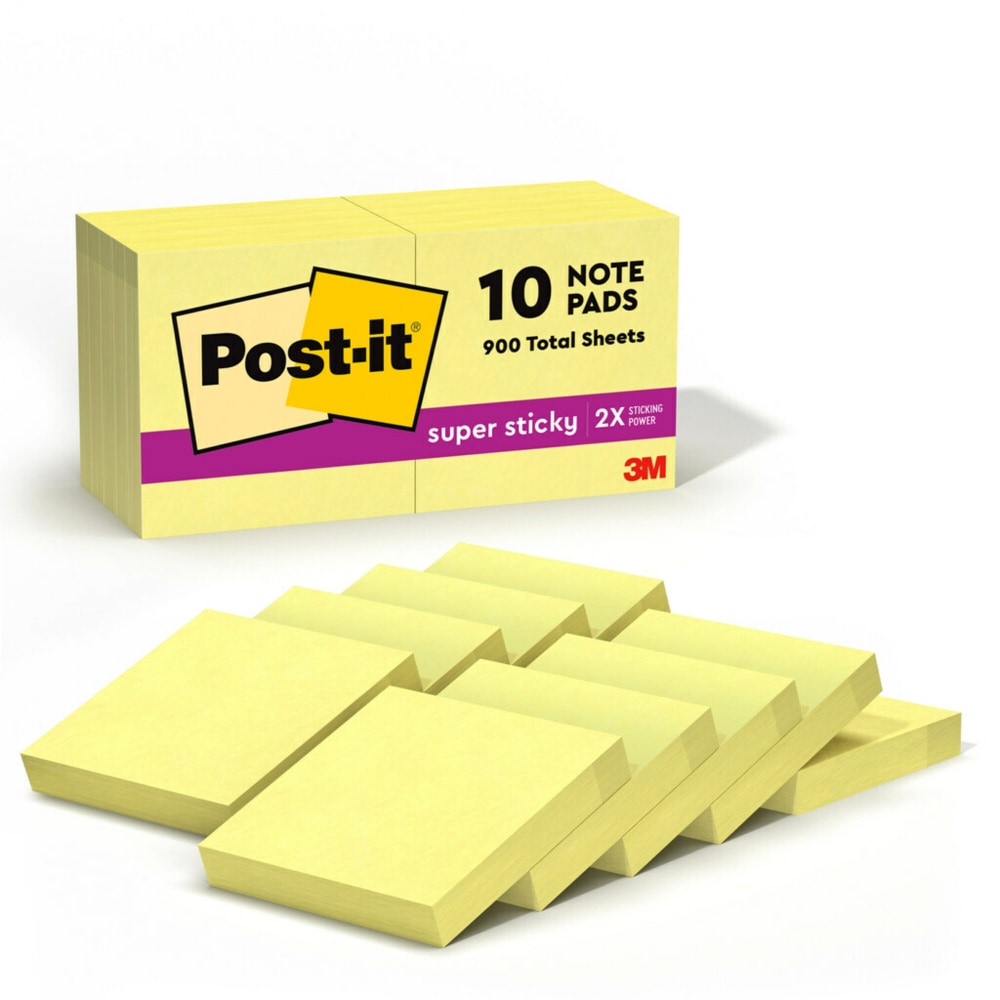 Post-it Super Sticky Notes, 1.88 x 1.88 in, 10 Mini Sticky Note Pads, 90 Sheets/Pad, 2X the Sticking Power, School and Office Supplies, Canary Yellow