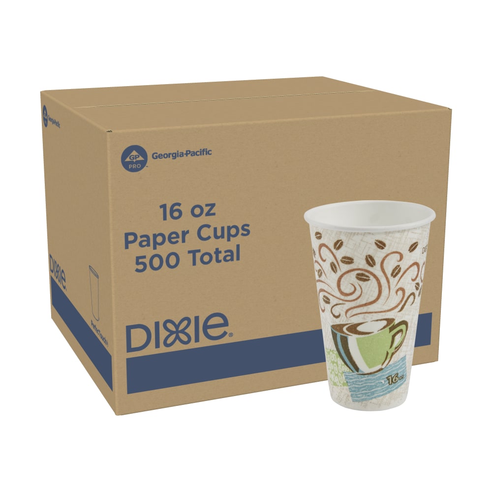 Dixie PerfecTouch Insulated Paper Hot Cups, 16 oz, Coffee Haze, 500 Count (25 Cups Per Pack, 20 Packs Per Case)
