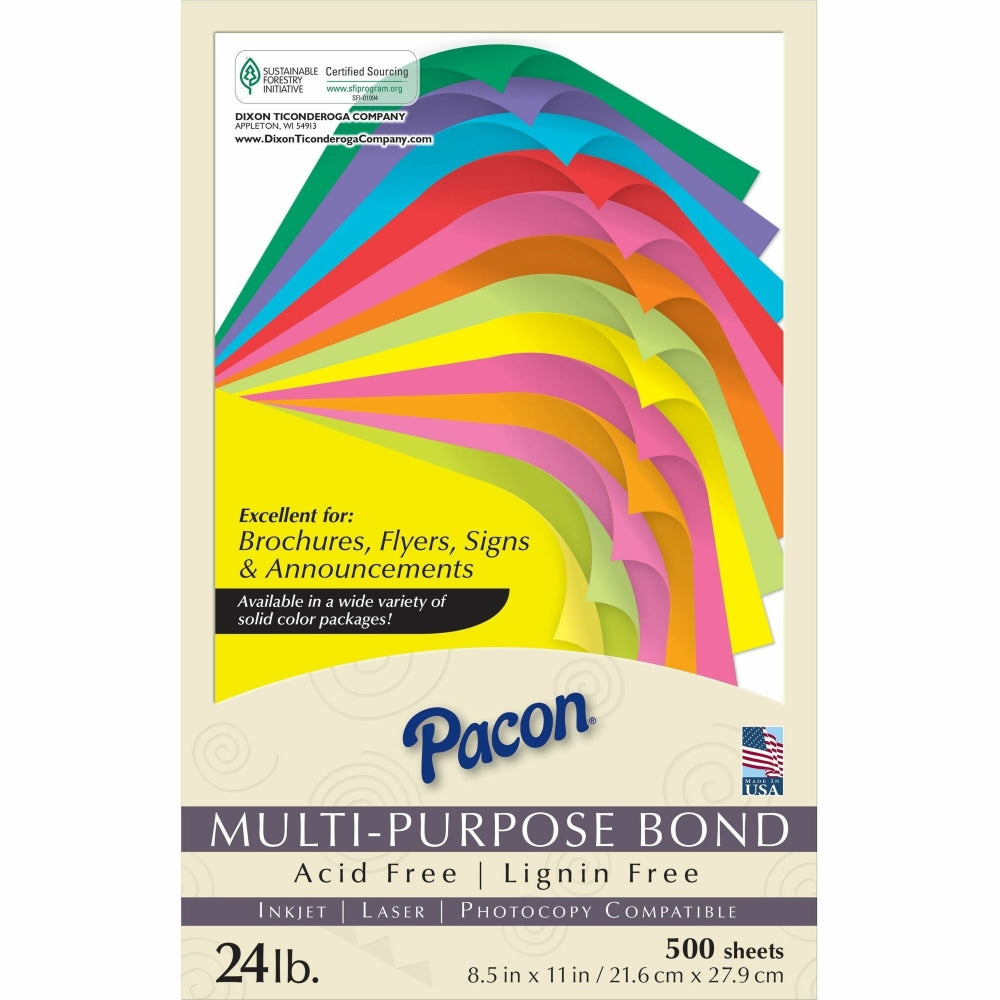 Pacon Kaleidoscope Color Multi-Use Printer & Copy Paper, Lemon Yellow, Letter (8.5in x 11in), 500 Sheets Per Ream, 24 Lb, 95 Brightness