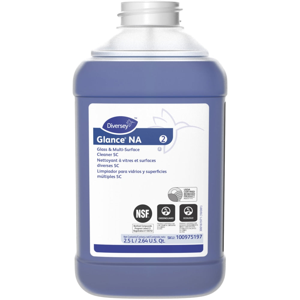 Diversey Glance Non-Ammoniated Glass & Multi-Surface Cleaner, Unscented, 2.5 L, Pack Of 2 Bottles